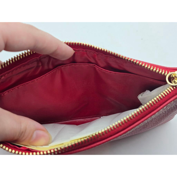 Women's Dooney & Bourke Red Leather Wristlet Clutch One Size Beige Stitching - Picture 9 of 10